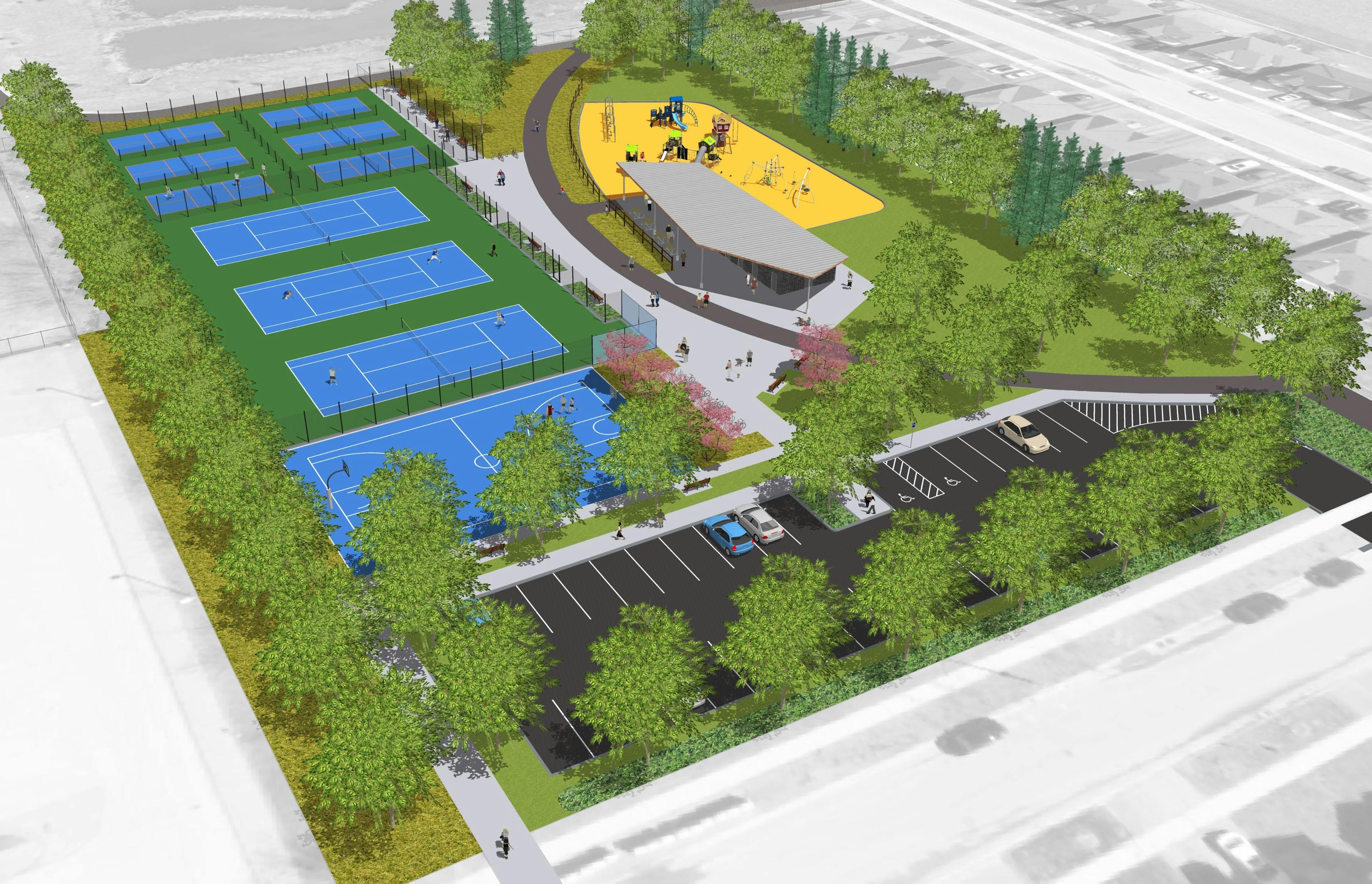 Aerial rendering of Wilson-Sheffield Community Park