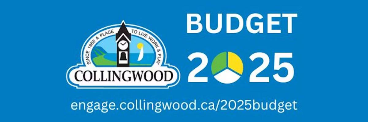 A blue graphic with the Collingwood logo that reads Budget 2025.