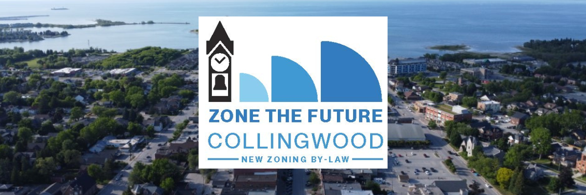 aerial of Collingwood with Georgian Bay in distance.