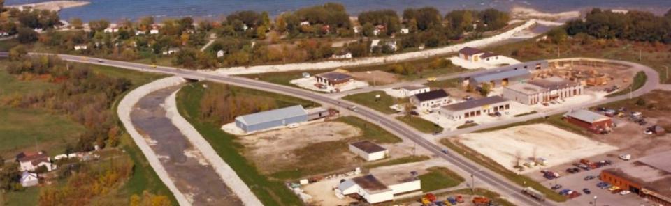 aerial image of Pretty River Dike in the 1970s