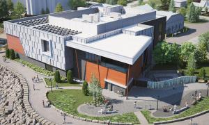 Aerial view rendering of the planned water treatment plant expansion and surrounding walking paths.
