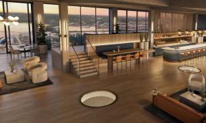 A rendering of a a bar and lounge inside Collingwood Terminals.