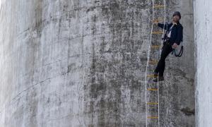 Jon Montgomery, host of The Amazing Race Canada participates in a challenge at the Collingwood Grain Terminals