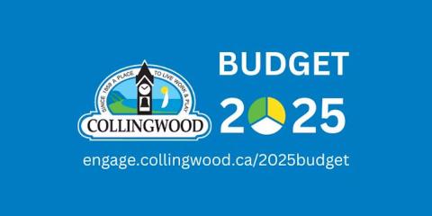 A blue graphic with the Collingwood logo that reads Budget 2025.